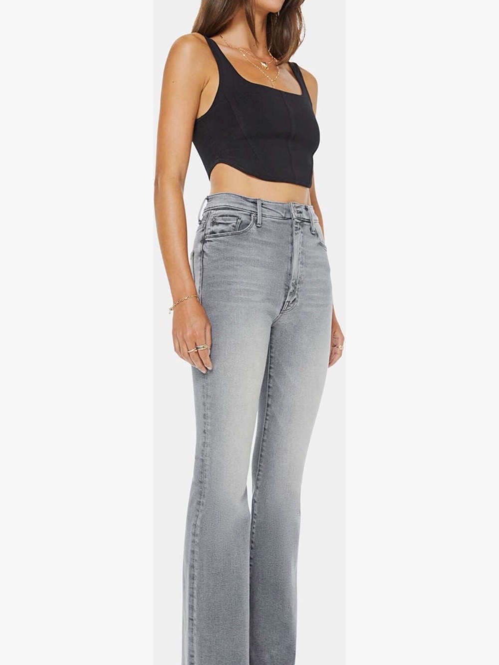 Mother High Waist Fray Hem Grey Flare Jeans - size 28